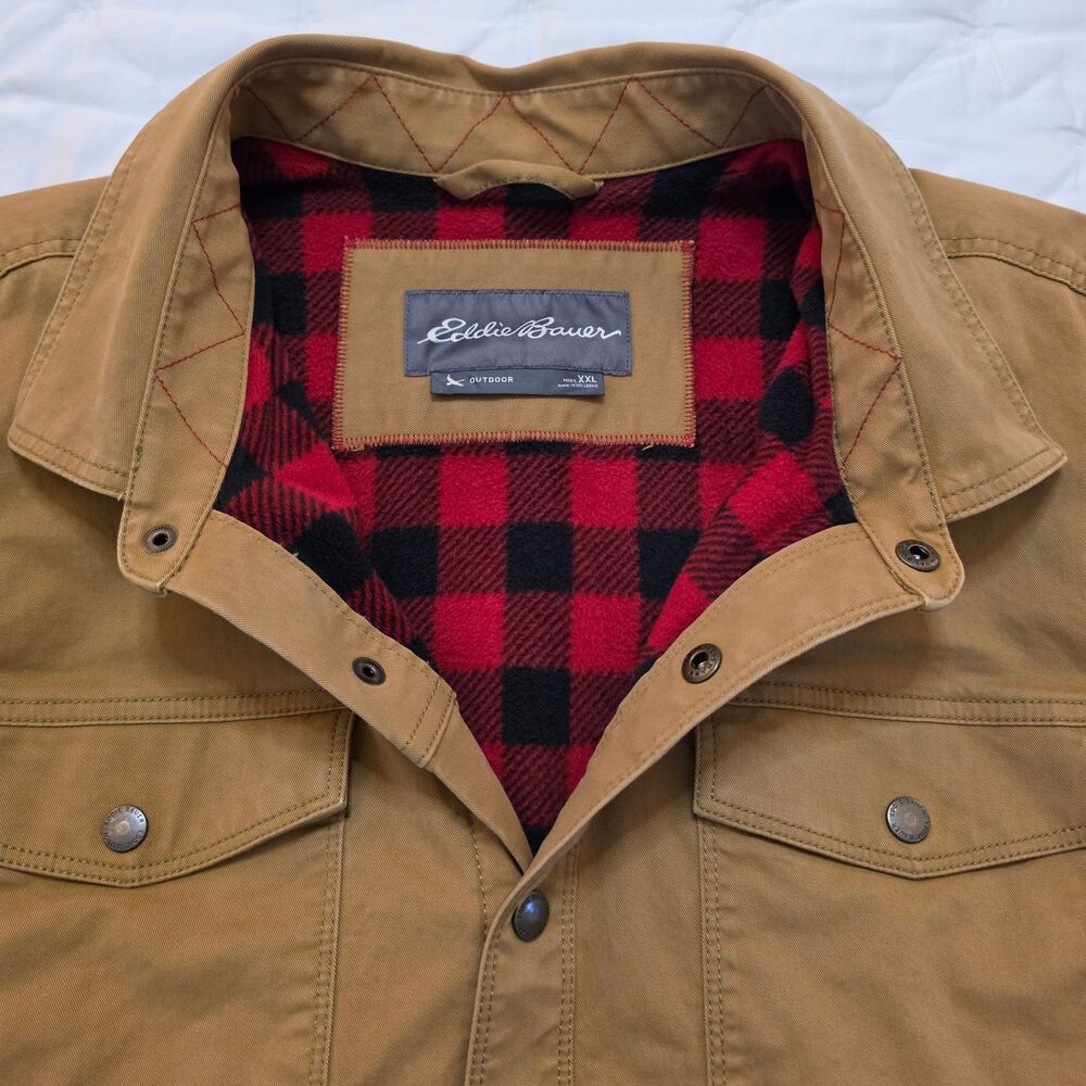 Eddie Bauer Legend Wash Flex Fleece Lined Shirt Jacket Mens XXL Tan